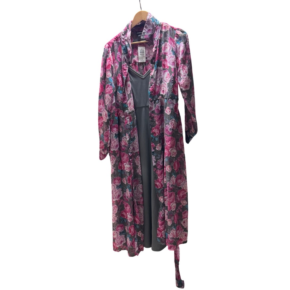 Torrid Grey Floral Sheer Shirt Dress and Slip Set 2 Piece Pink Rose Size 0 L 12